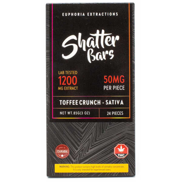 Euphoria Extractions Shatter Bars 1200mg Toffee Crunch Sativa - Power Plant Health