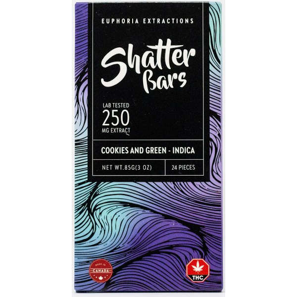 Euphoria Extractions Shatter Bars 250mg Cookies And Green Indica - Power Plant Health