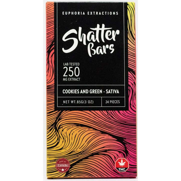 Euphoria Extractions Shatter Bars 250mg Cookies And Green Sativa - Power Plant Health