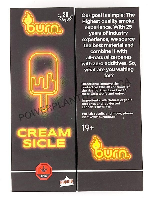 Burn. 2g Vape Creamsicle Hybrid - Power Plant Health