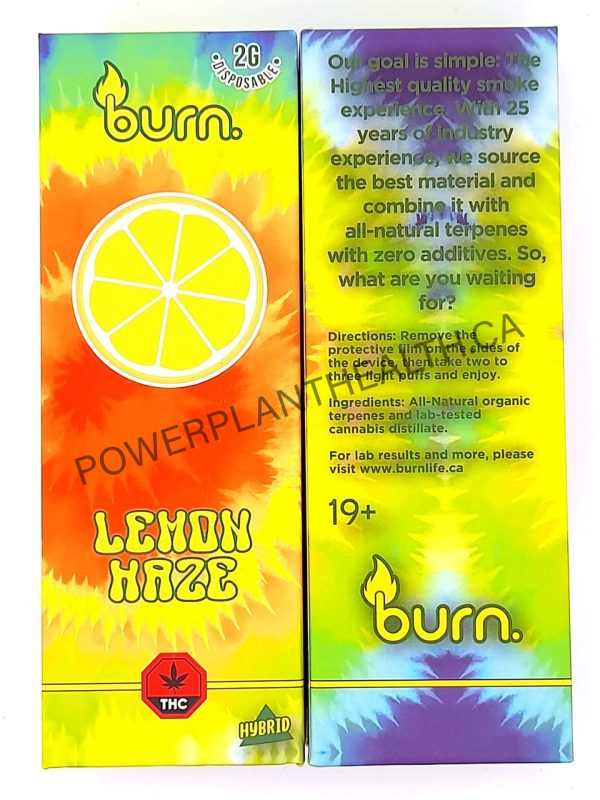 Burn. 2g Vape Lemon Haze Hybrid - Power Plant Health