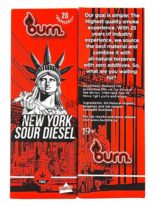 Burn. 2g Vape New York Sour Diesel Hybrid - Power Plant Health
