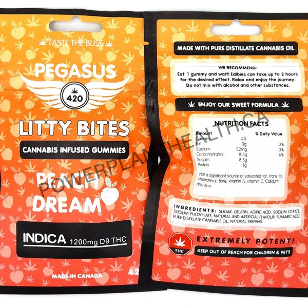 Pegasus Litty Bites 1200mg THC Gummy Peach Dream Indica - Power Plant Health