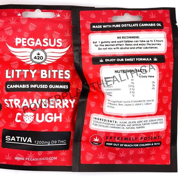 Pegasus Litty Bites 1200mg THC Gummy Strawberry Cough Sativa - Power Plant Health