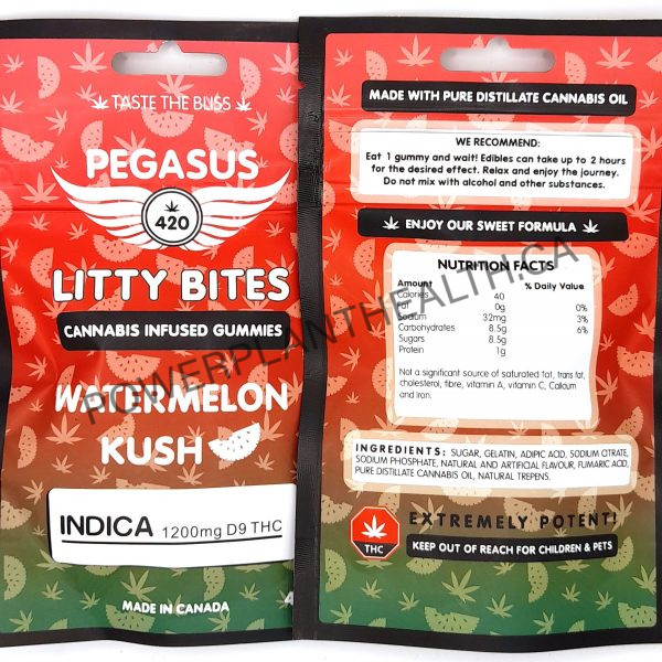 Pegasus Litty Bites 1200mg THC Gummy Watermelon Kush Indica - Power Plant Health