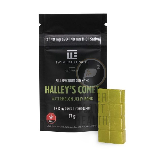 Twisted Extracts Jelly Bomb Fruit Gummy Halleys Comet Watermelon 40mg THC 40mg CBD Sativa - Power Plant Health