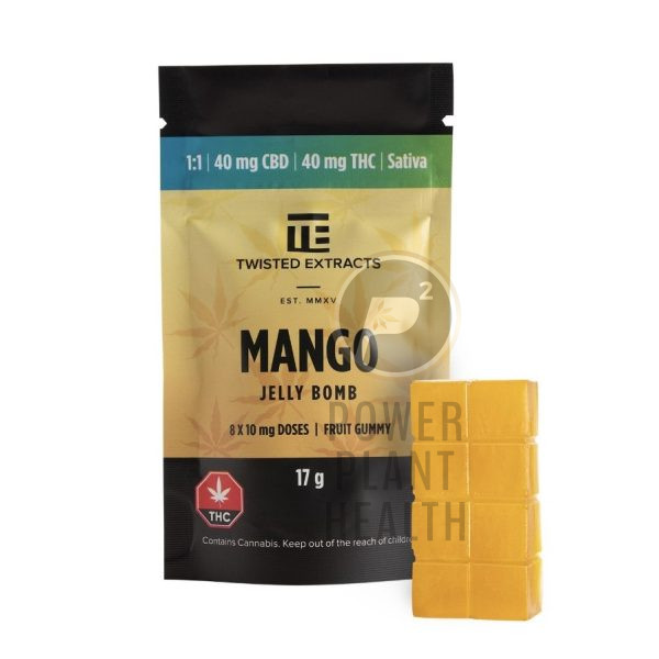 Twisted Extracts Jelly Bomb Fruit Gummy Mango 40mg THC 40mg CBD Sativa - Power Plant Health