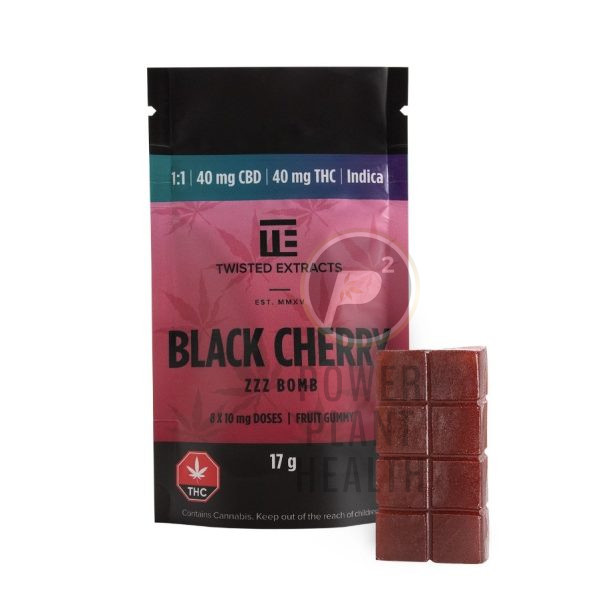 Twisted Extracts ZZZ Bomb Fruit Gummy Black Cherry 40mg THC 40mg CBD Indica - Power Plant Health